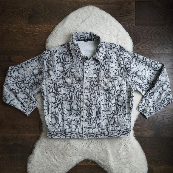 Alexander Wang Game Snake Print Casual Oversized Denim Jacket - Picture 2 of 10